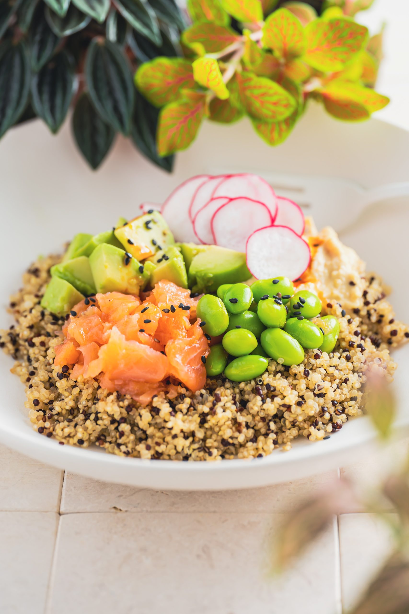 Een bord met Quinoa en groenten